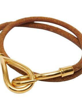 Hermes Jumbo Bracelet Choker Brown Gold Leather Plated